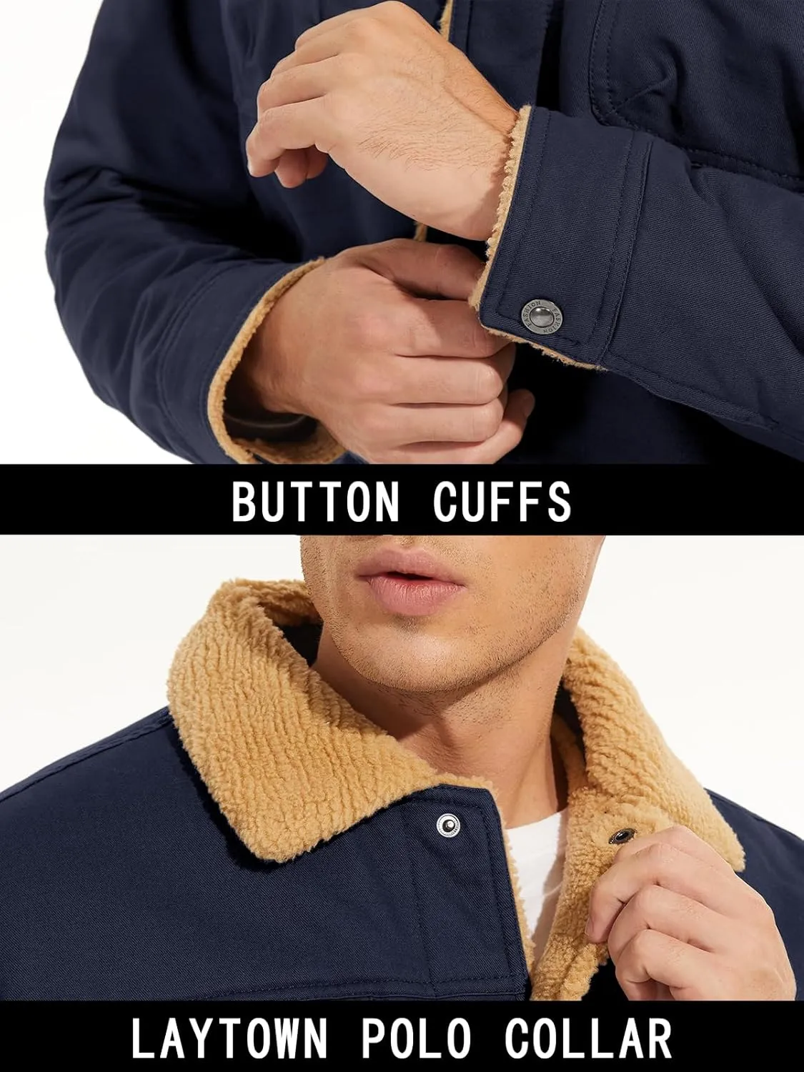MAGNIVIT Men's Cotton Cargo Jacket Winter Sherpa Fleece Lined Work Jacket Coats with 5 Pockets
