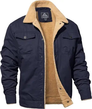 MAGNIVIT Men's Cotton Cargo Jacket Winter Sherpa Fleece Lined Work Jacket Coats with 5 Pockets