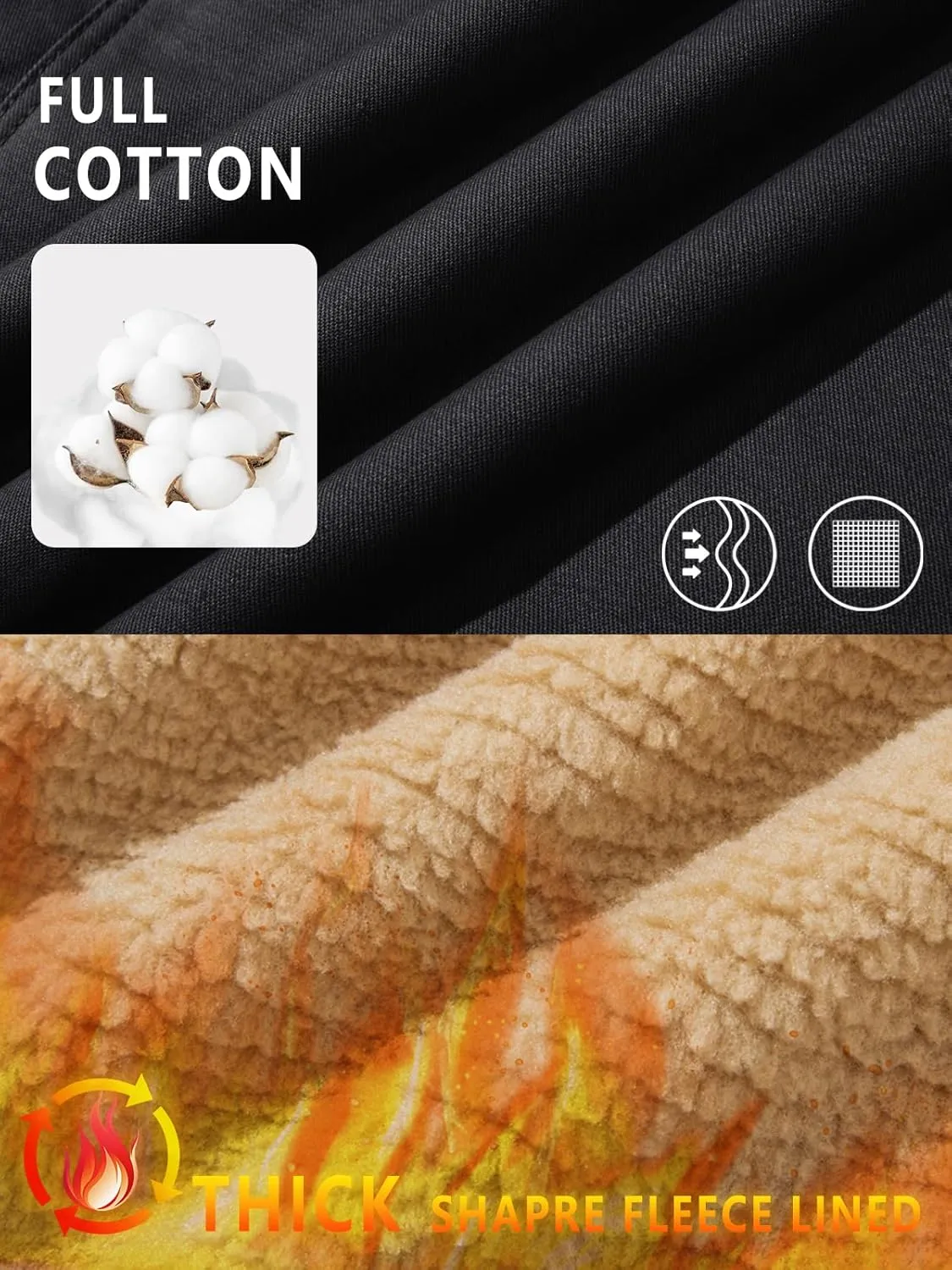 MAGNIVIT Men's Cotton Cargo Jacket Winter Sherpa Fleece Lined Work Jacket Coats with 5 Pockets