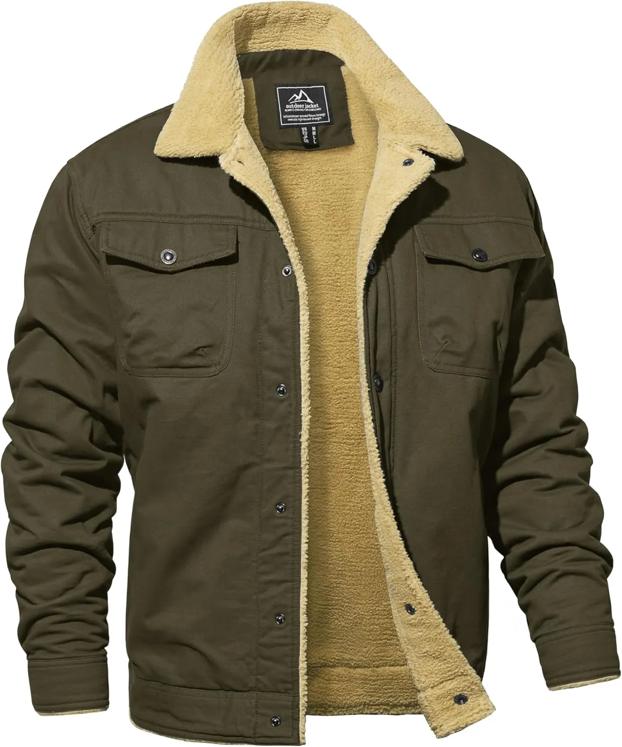 MAGNIVIT Men's Cotton Cargo Jacket Winter Sherpa Fleece Lined Work Jacket Coats with 5 Pockets