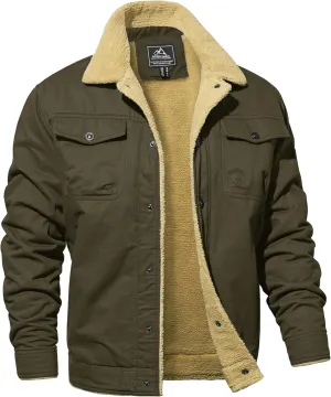 MAGNIVIT Men's Cotton Cargo Jacket Winter Sherpa Fleece Lined Work Jacket Coats with 5 Pockets