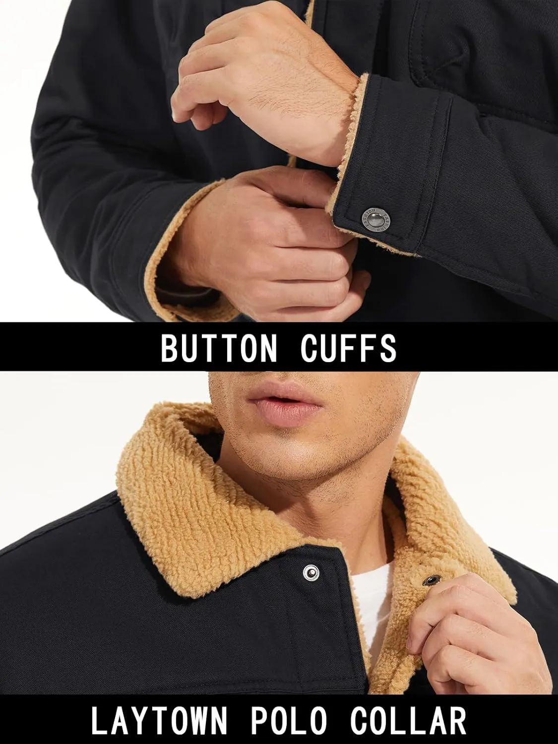 MAGNIVIT Men's Cotton Cargo Jacket Winter Sherpa Fleece Lined Work Jacket Coats with 5 Pockets