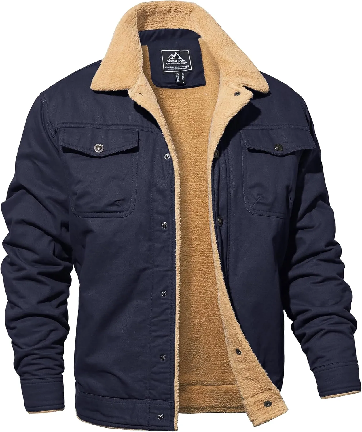 MAGNIVIT Men's Cotton Cargo Jacket Winter Sherpa Fleece Lined Work Jacket Coats with 5 Pockets