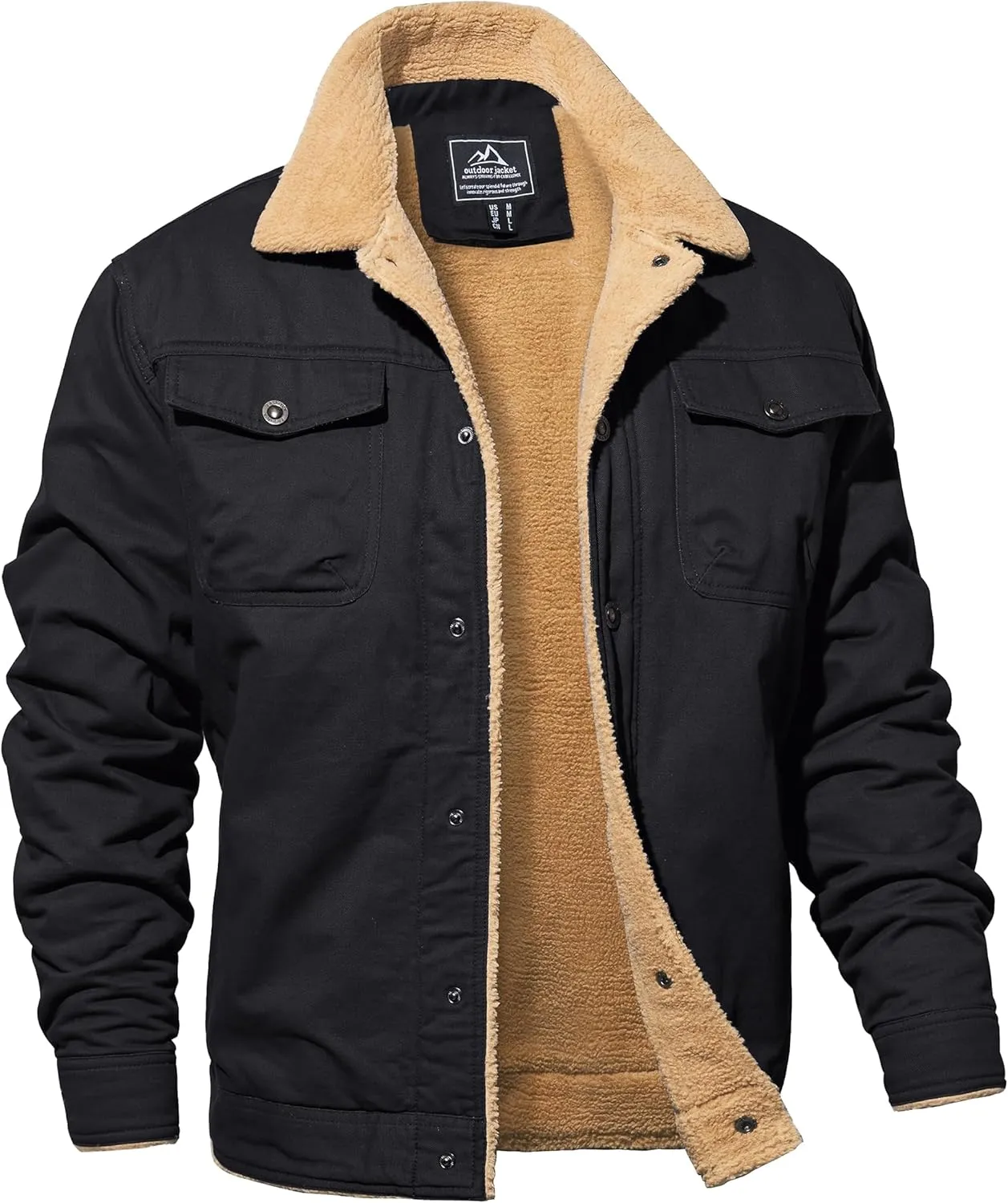 MAGNIVIT Men's Cotton Cargo Jacket Winter Sherpa Fleece Lined Work Jacket Coats with 5 Pockets