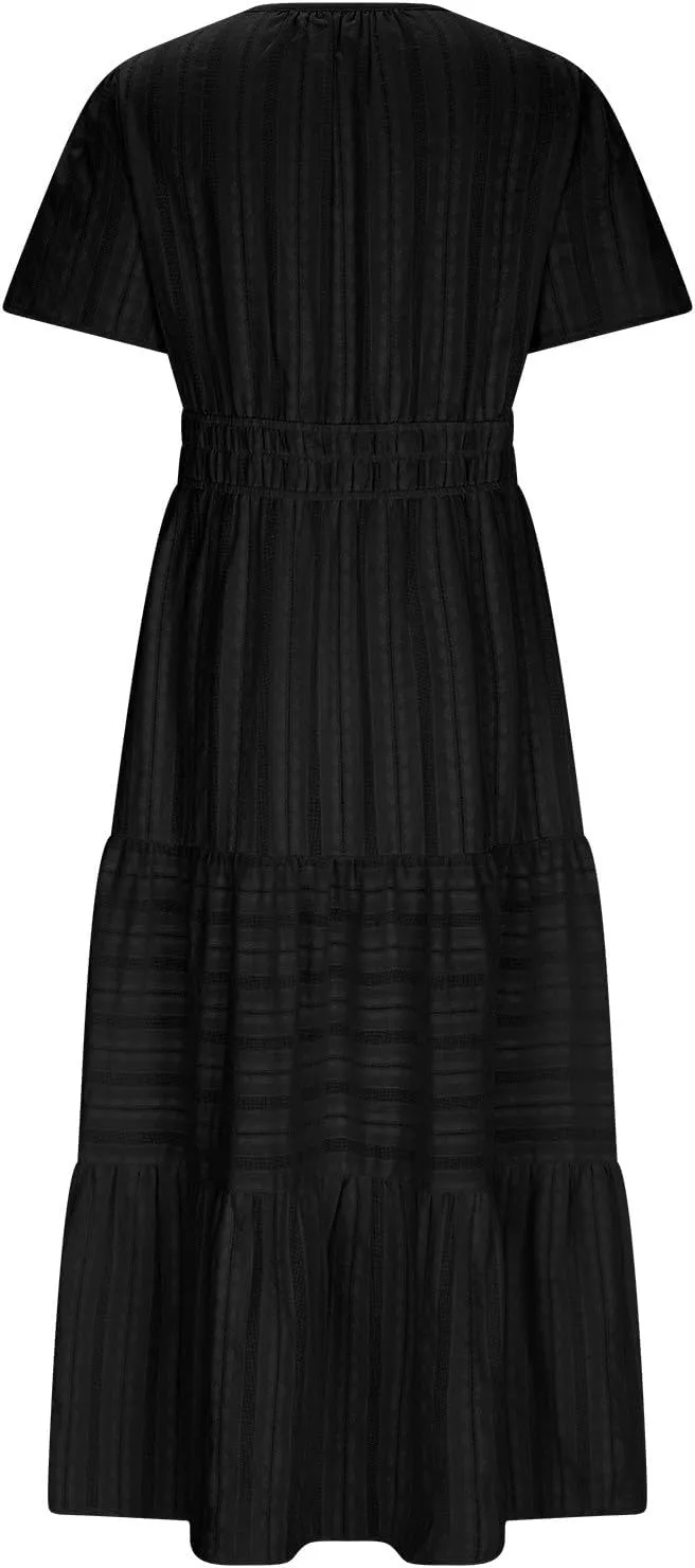 Maxi Dresses for Women 2025 Lightweight Short Sleeve V Neck Elastic Waist Boho Beach Dress Pockets 2025 Summer