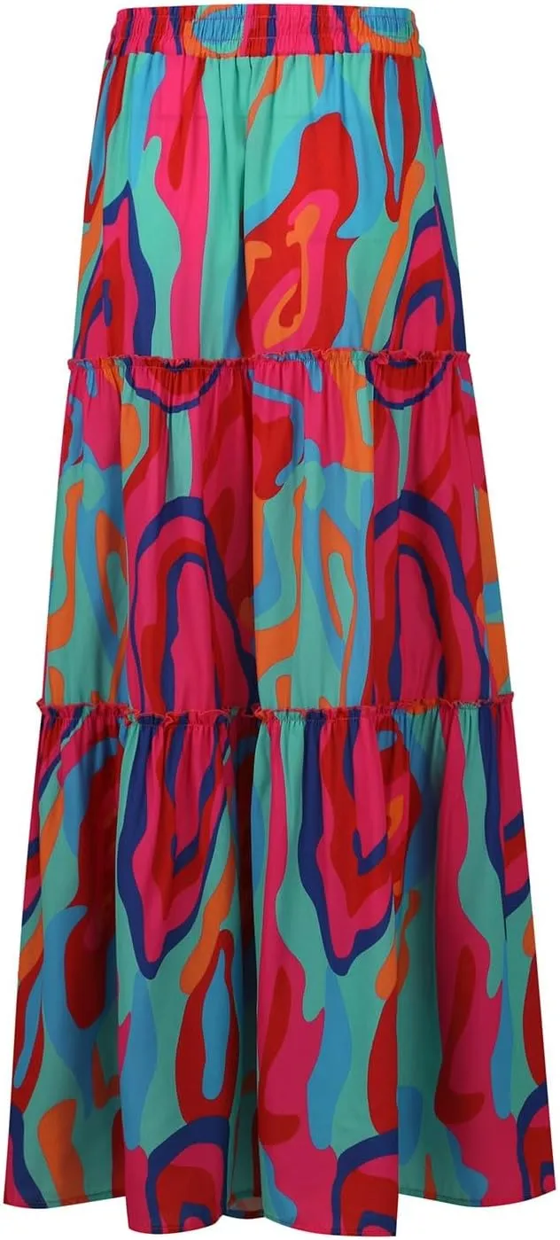 Maxi Skirt for Women 2025 Casual Summer Tiered High Waisted Skirts Pleated Aline Skirt Dressy Long Skirts with Pockets