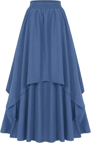 Maxi Skirt for Women Summer Boho Elastic High Waist Pleated A-Line Flowy Ruffle Table Skirts for Rectangle Tables 8ft