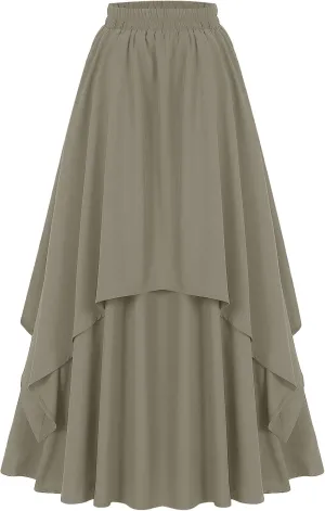 Maxi Skirt for Women Summer Boho Elastic High Waist Pleated A-Line Flowy Ruffle Table Skirts for Rectangle Tables 8ft