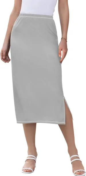 Medium Slate Blue Midi Skirt Slit Women Floral Pencil Skirts Elastic Waist Cute Summer Skirt