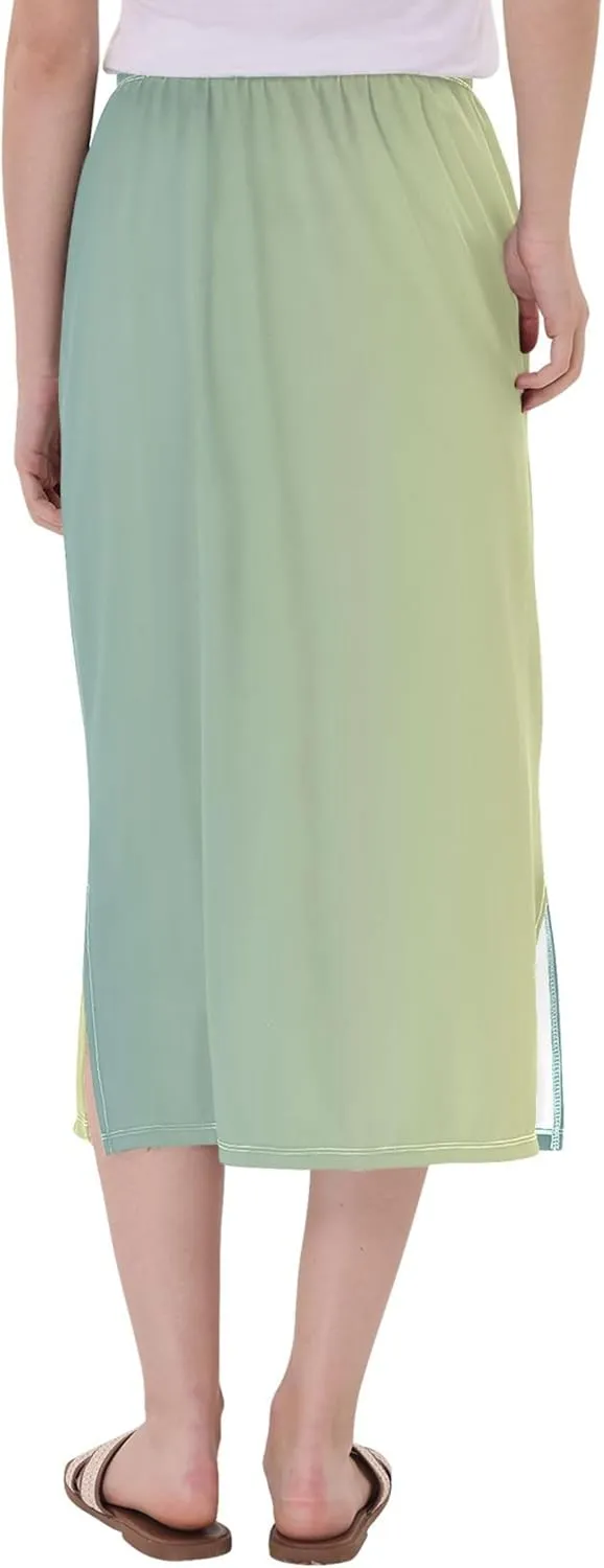 Medium Slate Blue Midi Skirt Slit Women Floral Pencil Skirts Elastic Waist Cute Summer Skirt