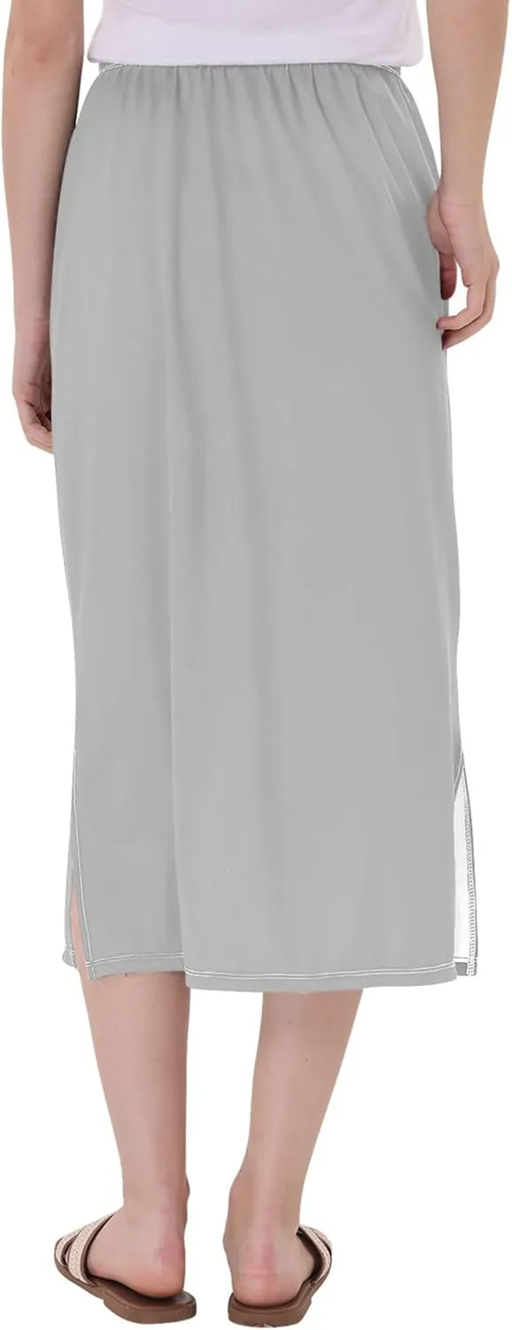 Medium Slate Blue Midi Skirt Slit Women Floral Pencil Skirts Elastic Waist Cute Summer Skirt