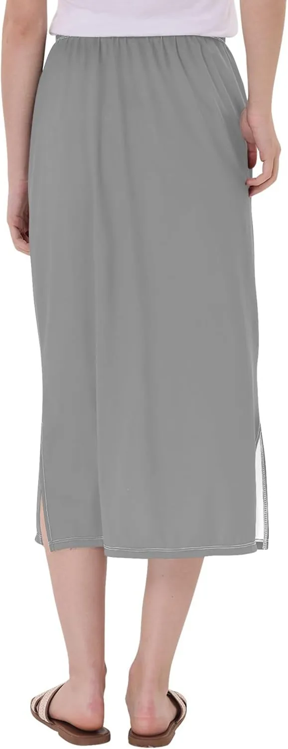 Medium Slate Blue Midi Skirt Slit Women Floral Pencil Skirts Elastic Waist Cute Summer Skirt