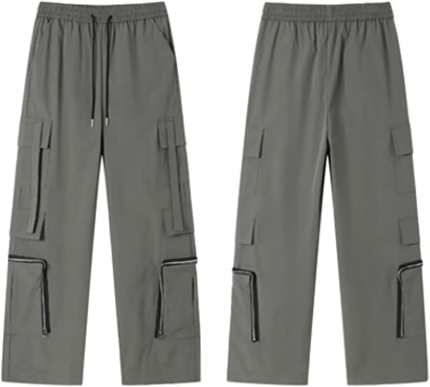 Men Cargo Pants Multi Pocket Elastic Waist Drawstring Wide Leg Trousers Thin Windproof Waterproof Sport Mountain Pant