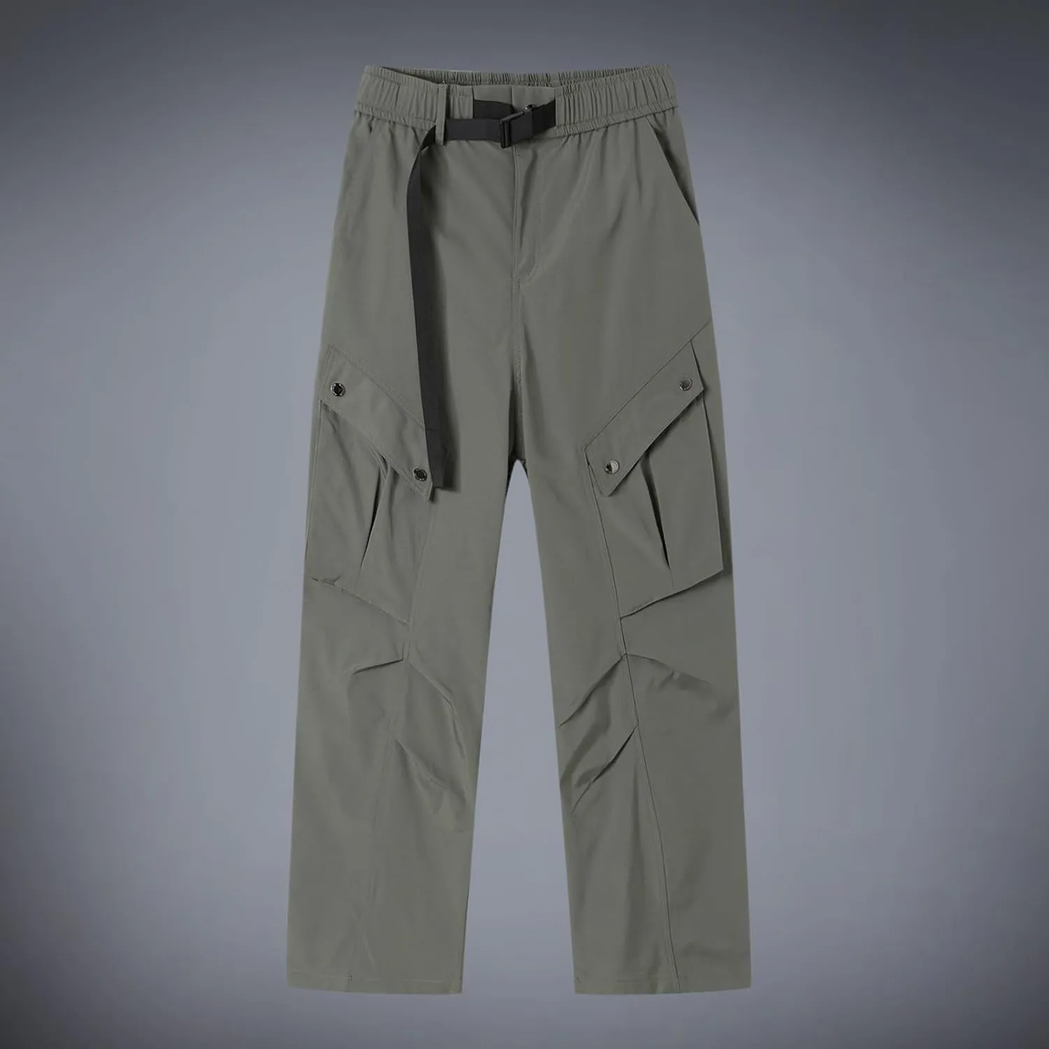 Men Cargo Pants Multi Pocket Elastic Waist Drawstring Wide Leg Trousers Thin Windproof Waterproof Sport Mountain Pant