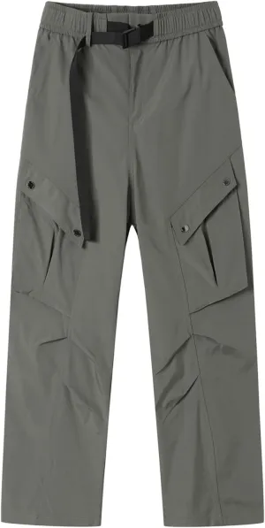 Men Cargo Pants Multi Pocket Elastic Waist Drawstring Wide Leg Trousers Thin Windproof Waterproof Sport Mountain Pant