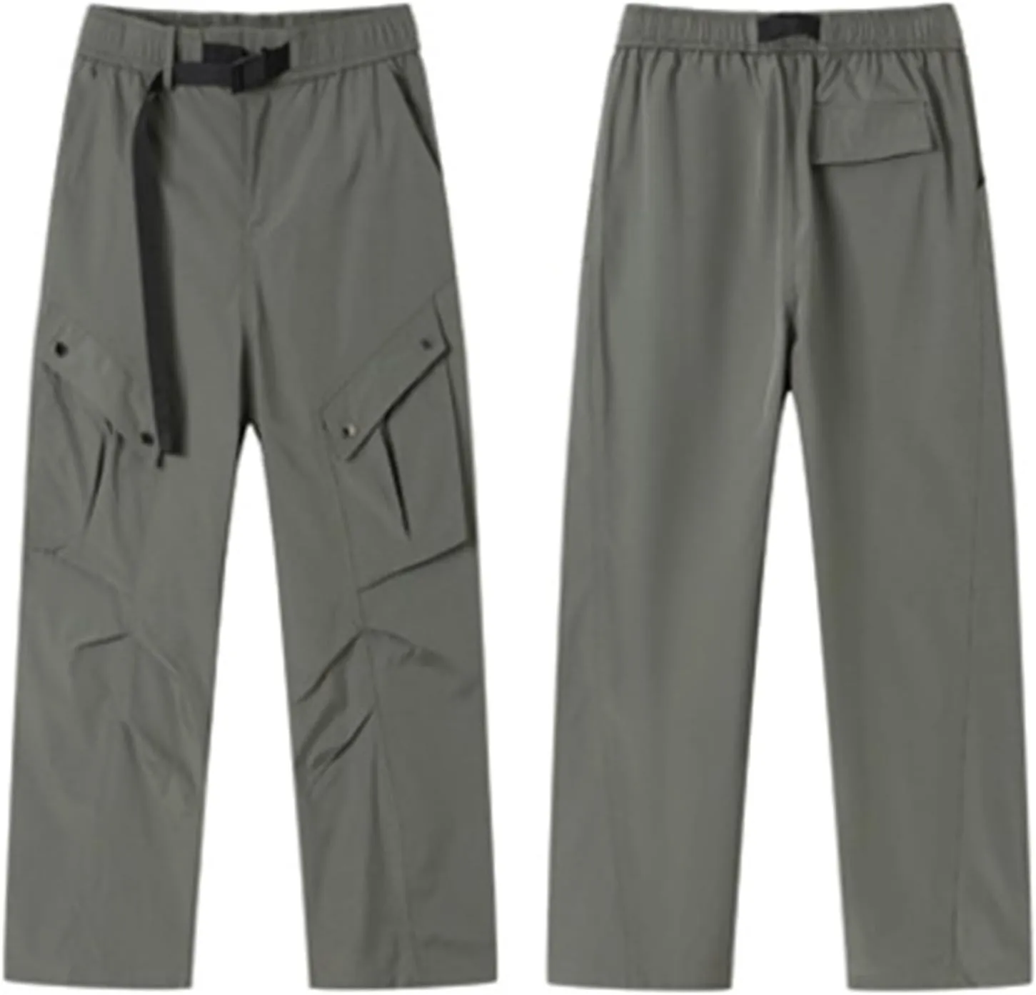 Men Cargo Pants Multi Pocket Elastic Waist Drawstring Wide Leg Trousers Thin Windproof Waterproof Sport Mountain Pant