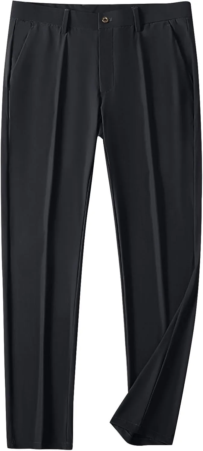 Men Ice Silk Suit Pants Dress Pants Regular Fit Formal Trousers Stretch Chino Trouser Lightweight Casual Business Pant