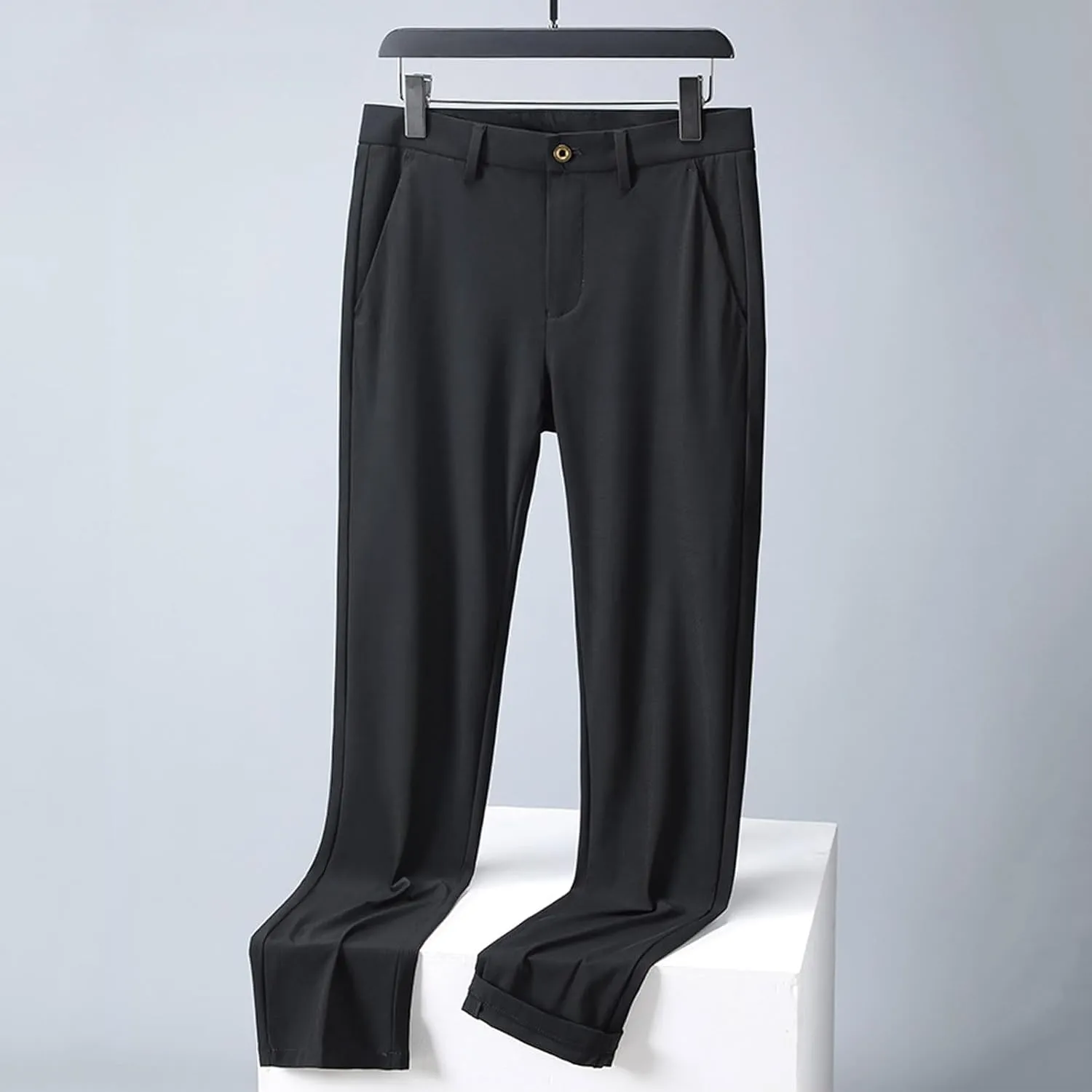 Men Ice Silk Suit Pants Dress Pants Regular Fit Formal Trousers Stretch Chino Trouser Lightweight Casual Business Pant