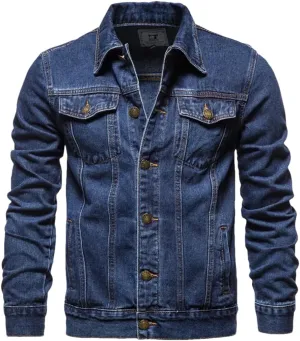 Men Solid Buttons Denim Jackets Motorcycle Vintage Jeans Jacket Slim Fit Cotton Casual Coats