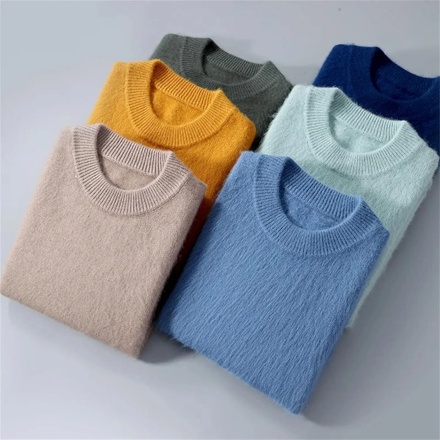 Men's 100% Cashmere Sweater Fashion Crew Neck Knit Tops Winter Long Sleeve Warm Jumpers