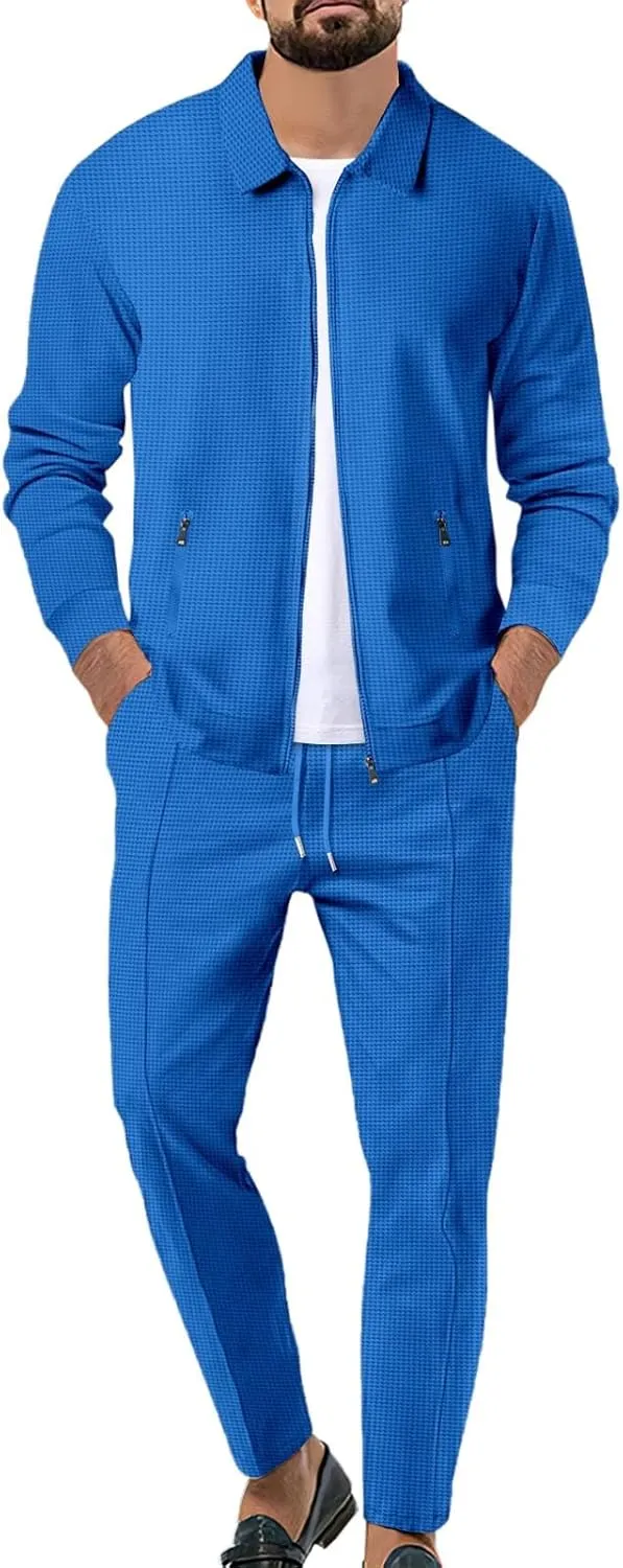 Men's 2 Piece Hoodie Sweatshirt Tracksuit Hooded Cardigan Solid Color Long Sleeve Pants Set Men's Tracksuit 2 Pieces