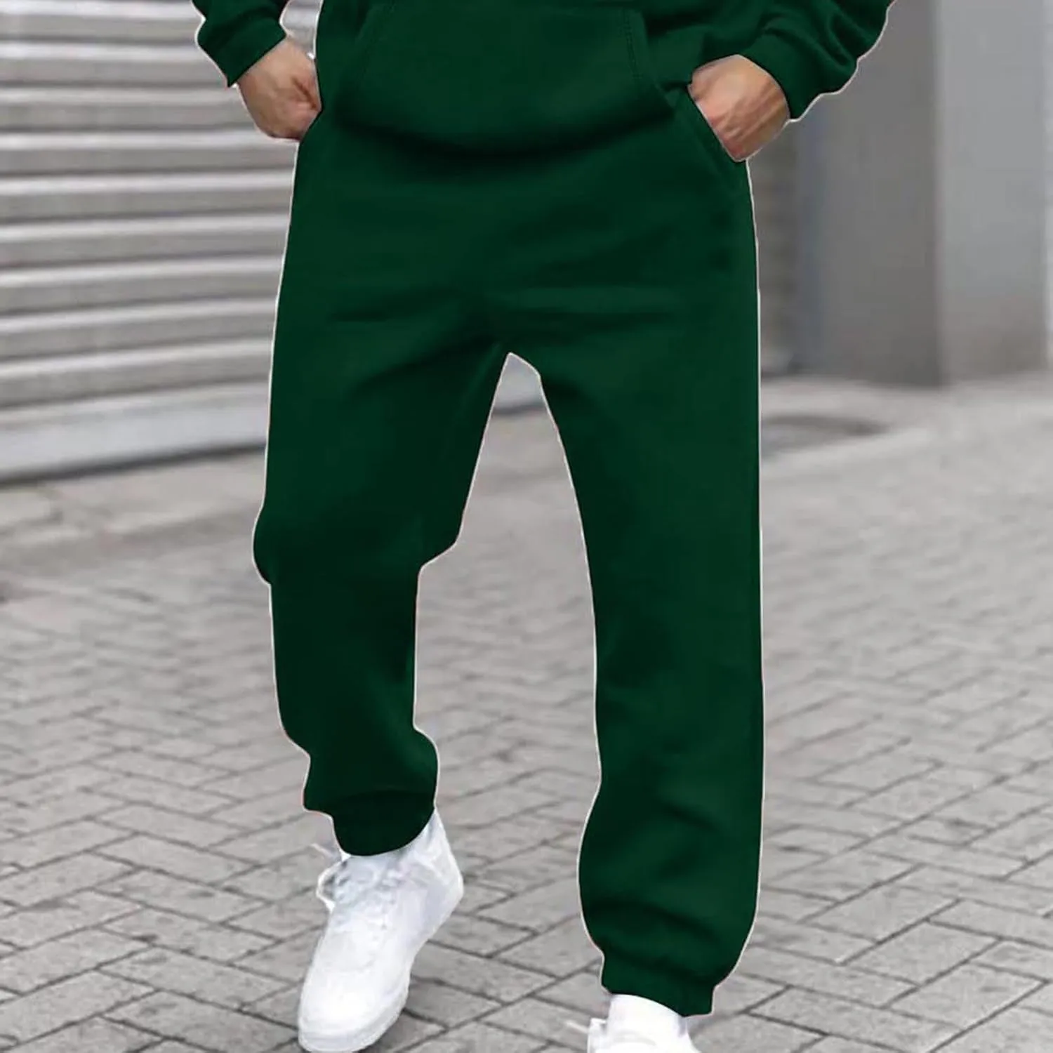 Mens Baggy Heavyweight Cargo Sweatpants Elastic Waist Drawstring Jogger Pants Casual Pockets Fleece Athletic Trousers