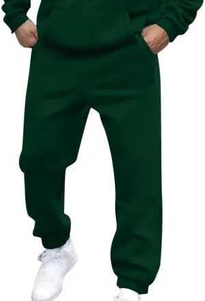 Mens Baggy Heavyweight Cargo Sweatpants Elastic Waist Drawstring Jogger Pants Casual Pockets Fleece Athletic Trousers