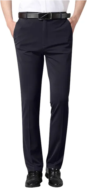 Men's Business Work Pants Zipper High Waist Straight Leg Trousers Casual Comfy Formal Pants with Pockets