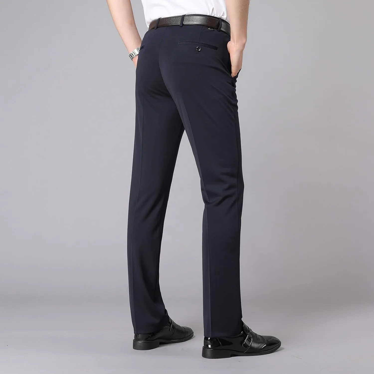 Men's Business Work Pants Zipper High Waist Straight Leg Trousers Casual Comfy Formal Pants with Pockets
