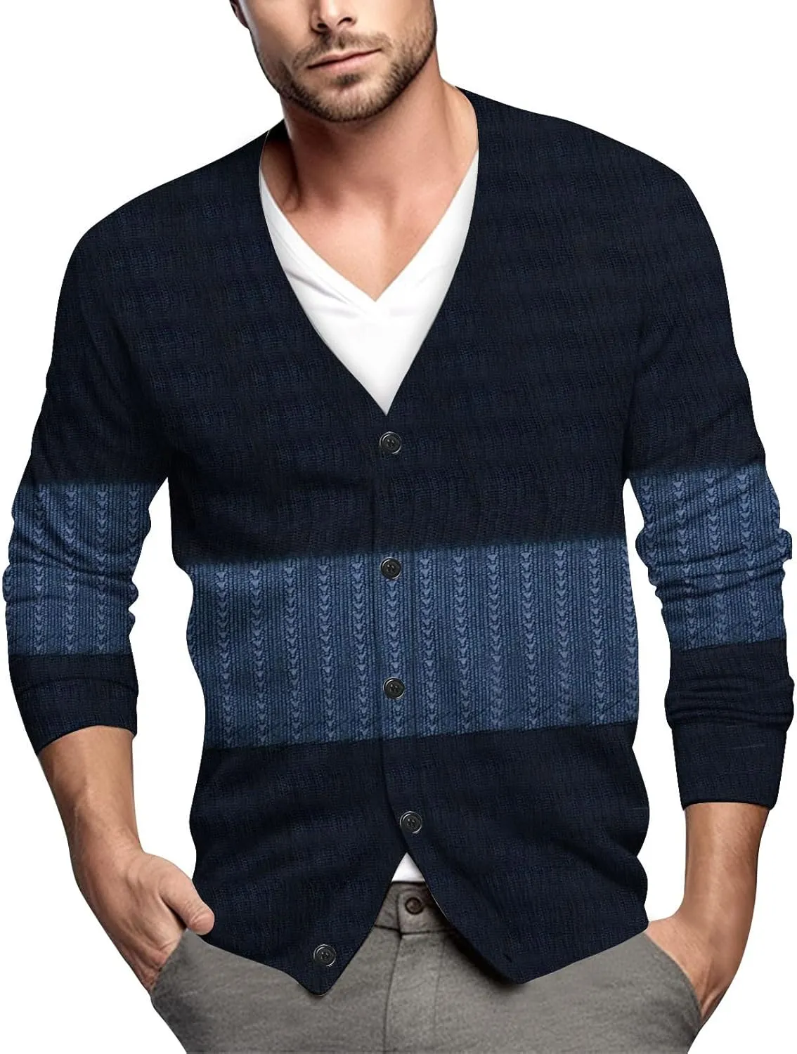Men's Cardigan Sweater Long Sleeve V Neck Sweater for Men Button up Sweaters Knitted Pullovers Casual Sweatshirt