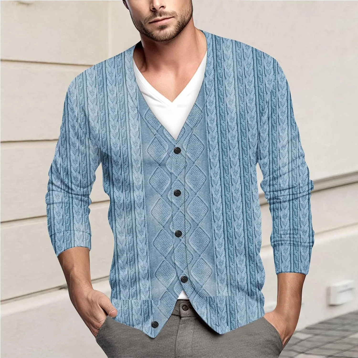 Men's Cardigan Sweater Long Sleeve V Neck Sweater for Men Button up Sweaters Knitted Pullovers Casual Sweatshirt