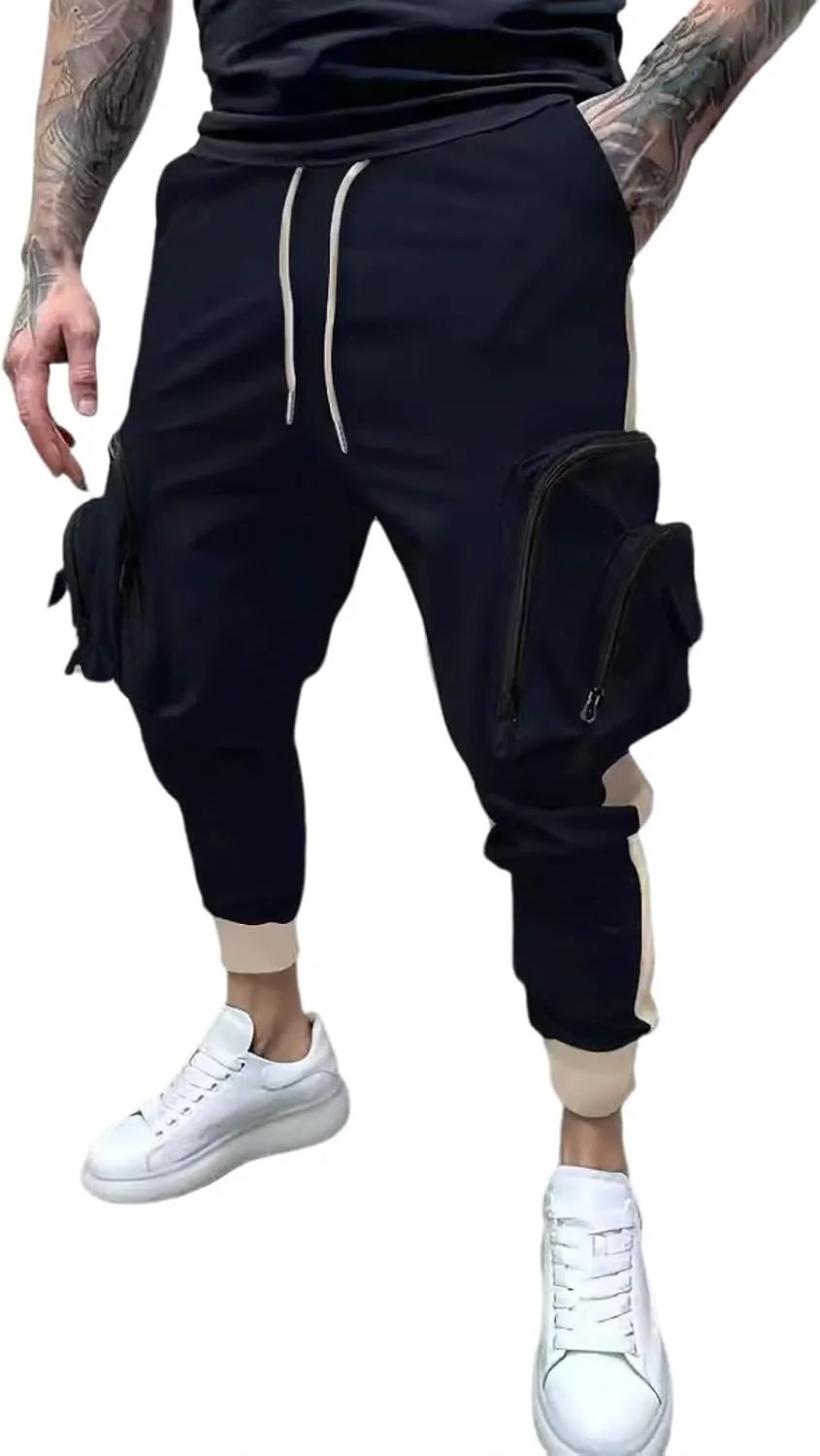 Men's Cargo Jogger Pants Stretch Sweatpants Slim Fit Tactical Pants with Zipper Pockets Casual Trousers Men's Casual Slim Fit Pants Skinny Stretch Dress Slacks #20- Navy XX-Large