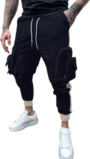 Men's Cargo Jogger Pants Stretch Sweatpants Slim Fit Tactical Pants with Zipper Pockets Casual Trousers Men's Casual Slim Fit Pants Skinny Stretch Dress Slacks #20- Navy XX-Large