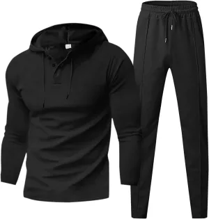 Men's Casual Active Tracksuits Leisure Hooded Solid Color Sweatshirt Long Men's Tracksuit 2 Piece Hooded Athletic
