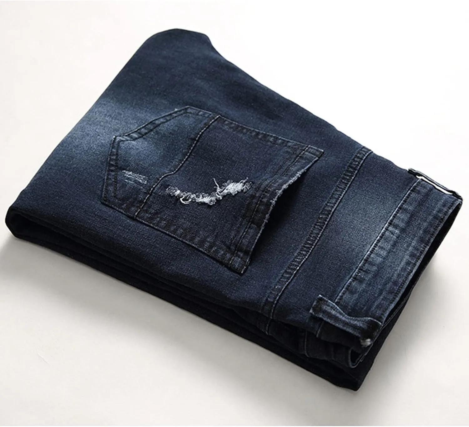 Mens Casual Slim Fit Jeans Stretch Hip Hop Distressed Ripped Skinny Zip Denim Pants Fashion Straight Leg Washed Jean Trousers