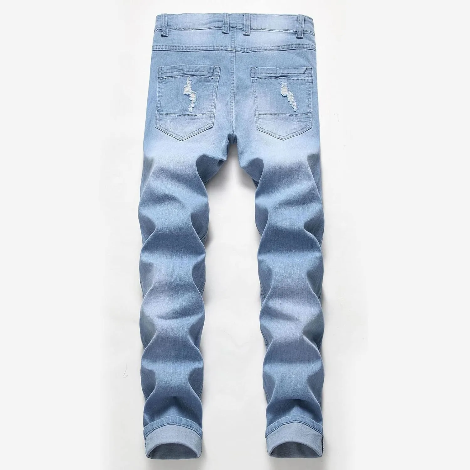 Mens Casual Slim Fit Jeans Stretch Hip Hop Distressed Ripped Skinny Zip Denim Pants Fashion Straight Leg Washed Jean Trousers