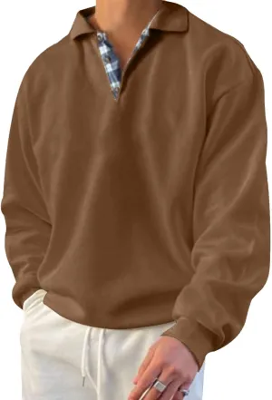 Men’s Classic Polo Shirt Long Sleeve Pullover Gentleman Ocean Sweatshirts Lightweight Casual Tops