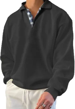 Men’s Classic Polo Shirt Long Sleeve Pullover Gentleman Ocean Sweatshirts Lightweight Casual Tops