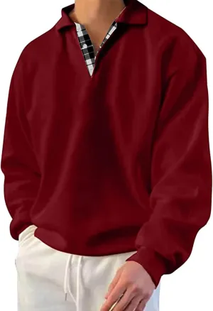 Men’s Classic Polo Shirt Long Sleeve Pullover Gentleman Ocean Sweatshirts Lightweight Casual Tops