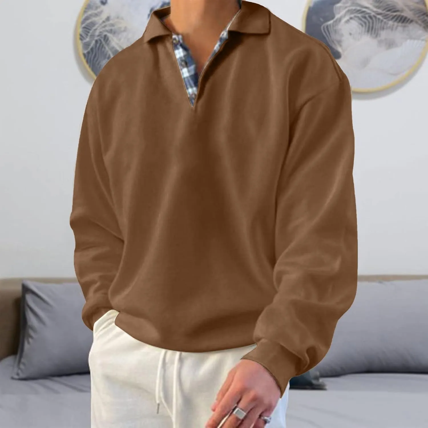 Men’s Classic Polo Shirt Long Sleeve Pullover Gentleman Ocean Sweatshirts Lightweight Casual Tops
