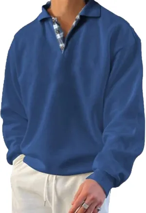 Men’s Classic Polo Shirt Long Sleeve Pullover Gentleman Ocean Sweatshirts Lightweight Casual Tops