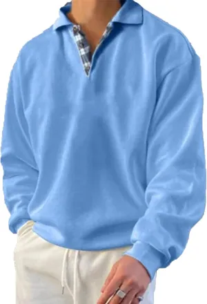 Men’s Classic Polo Shirt Long Sleeve Pullover Gentleman Ocean Sweatshirts Lightweight Casual Tops