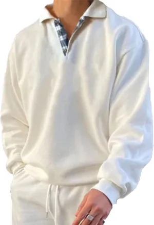 Men’s Classic Polo Shirt Long Sleeve Pullover Gentleman Ocean Sweatshirts Lightweight Casual Tops