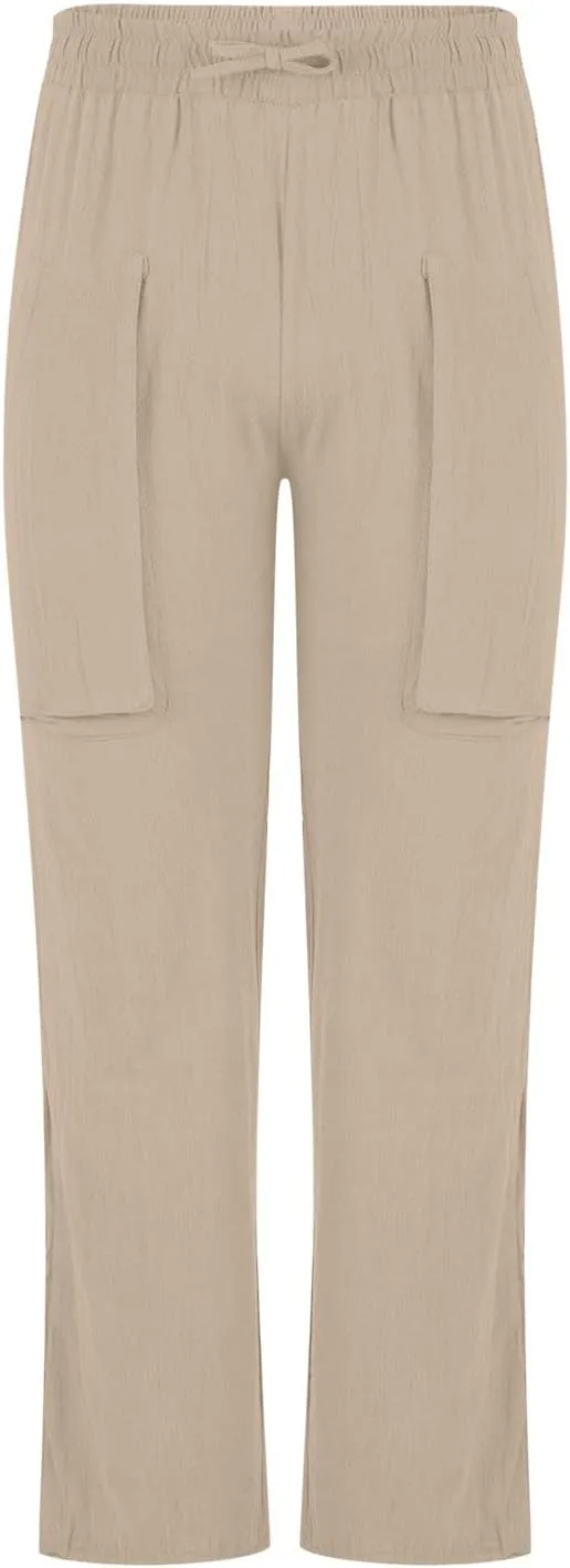 Mens Cotton Linen Drawstring Pants Elastic Waist Casual Jogger Yoga Pants Solid Lightweight Spring Summer Trousers