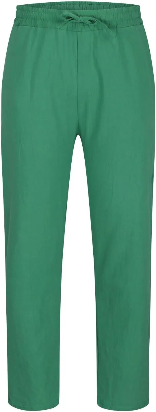 Men's Cotton Linen Trousers Casual Elastic Waist Pants Yoga Pants Straight Leg Sweatpant Drawstring Pants Quick Dry