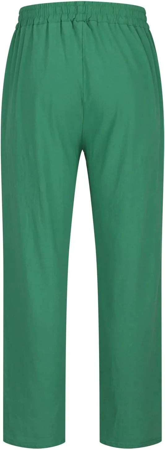 Men's Cotton Linen Trousers Casual Elastic Waist Pants Yoga Pants Straight Leg Sweatpant Drawstring Pants Quick Dry