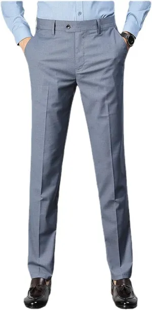 Men's Fashion Solid Color Dress Pants, Classic Slim Fit Non-Iron Business Casual Suit Trousers