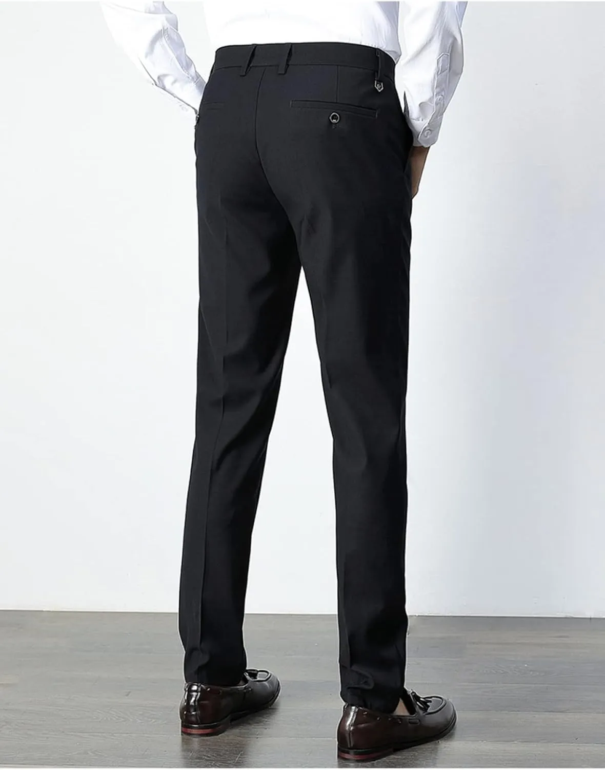 Men's Fashion Solid Color Dress Pants, Classic Slim Fit Non-Iron Business Casual Suit Trousers