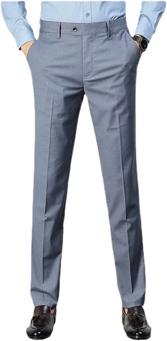 Men's Fashion Solid Color Dress Pants, Classic Slim Fit Non-Iron Business Casual Suit Trousers
