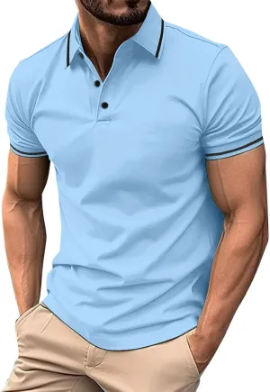 Mens Golf Shirt Stylish Business Casual Work Short Sleeve Polo Shirts Moisture Wicking Dry Fit Performance Sport Tees